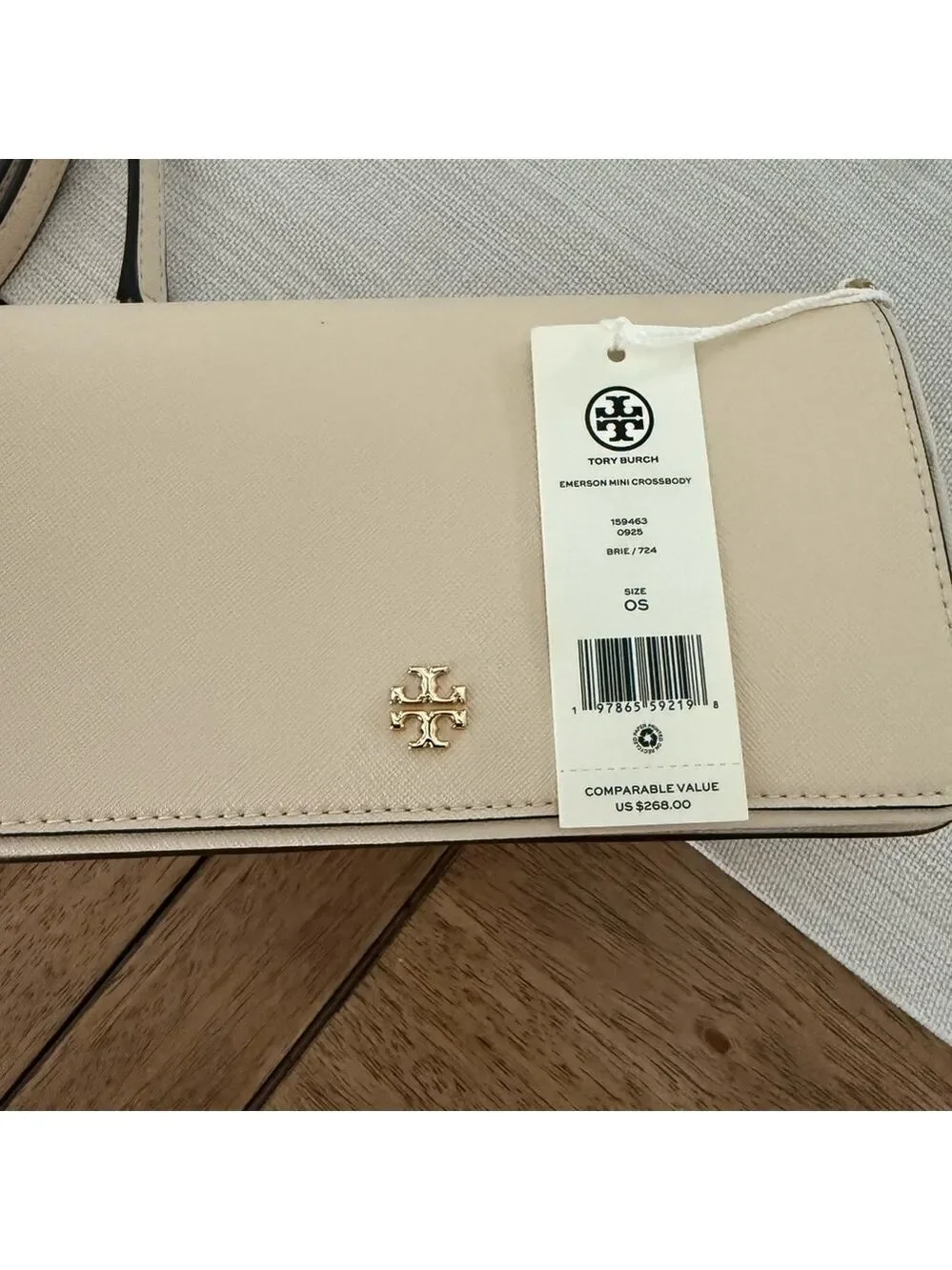 New Tory Burch Emerson Patent Leather Crossbody in Brie color